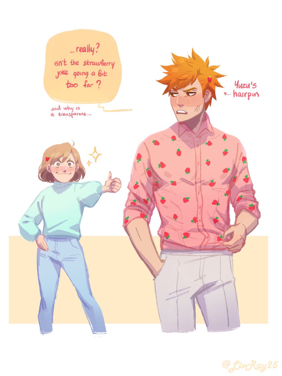 in order to win a bet ichigo has to wear clothes that his sisters pick for a week
too bad he didn't took into account that his sisters are Twitter gremlins
#bleach #grimmichi 