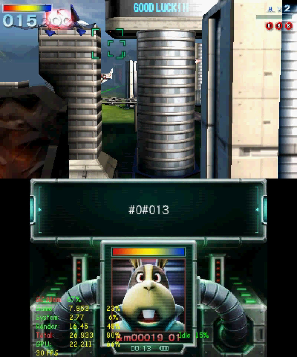 More images of Starfox 64 3D, this time coming from iQue in-development screenshots. You'll find, that the debug analytics are visible here. They use Comic Sans. :)