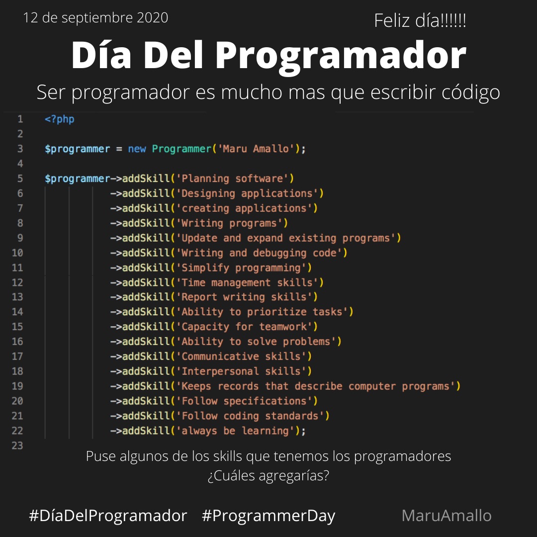 MaruAmallo's tweet photo. Feliz Día Del Programador para mi y para todos mis colegas!!!
Ser programador es mucho mas que escribir código
#DíaDelProgramador #ProgrammerDay 
#DíaDelProgramador2020 #ProgrammerDay2020
#SerUnProgramador #BeAProgrammer https://t.co/SIbwoyAWYg