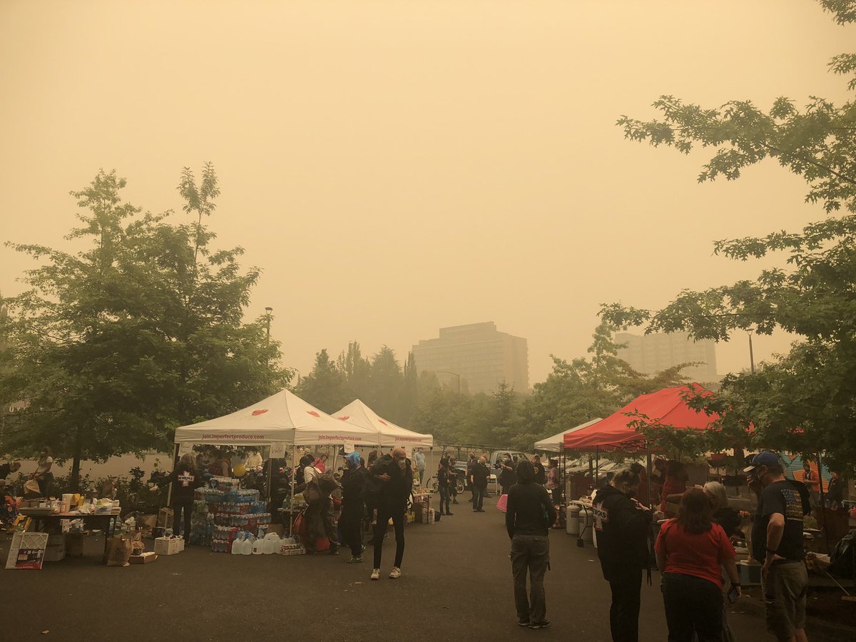 Next to Holladay Park, where the mutual aid group EWOKS, which started up during the Portland Protests, is giving out supplies to the people impacted by the Oregon forest fires.  #fires  #OregonFires  #portland