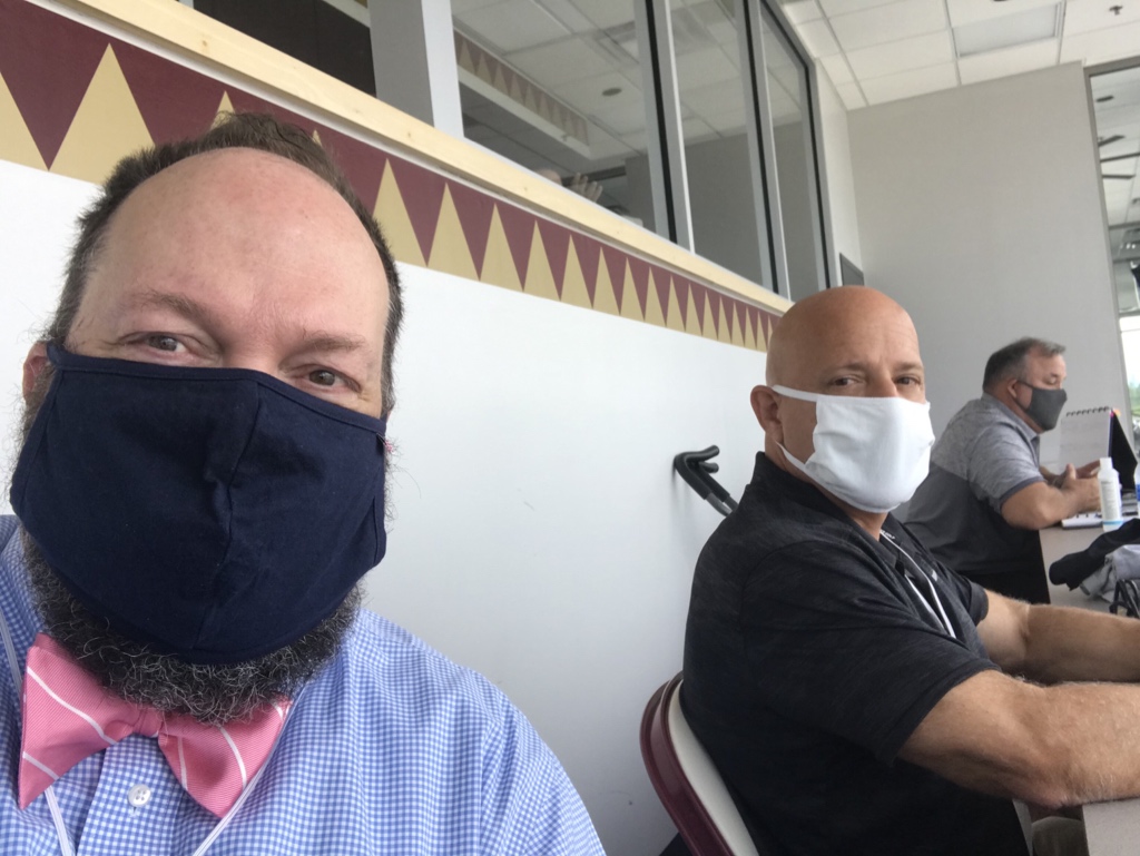 osmattmurschel's tweet photo. It’s a new world and @BianchiWrites and I are getting set to cover our first college football game in the pandemic. #FSUvGT https://t.co/1A5Zw8tEKW