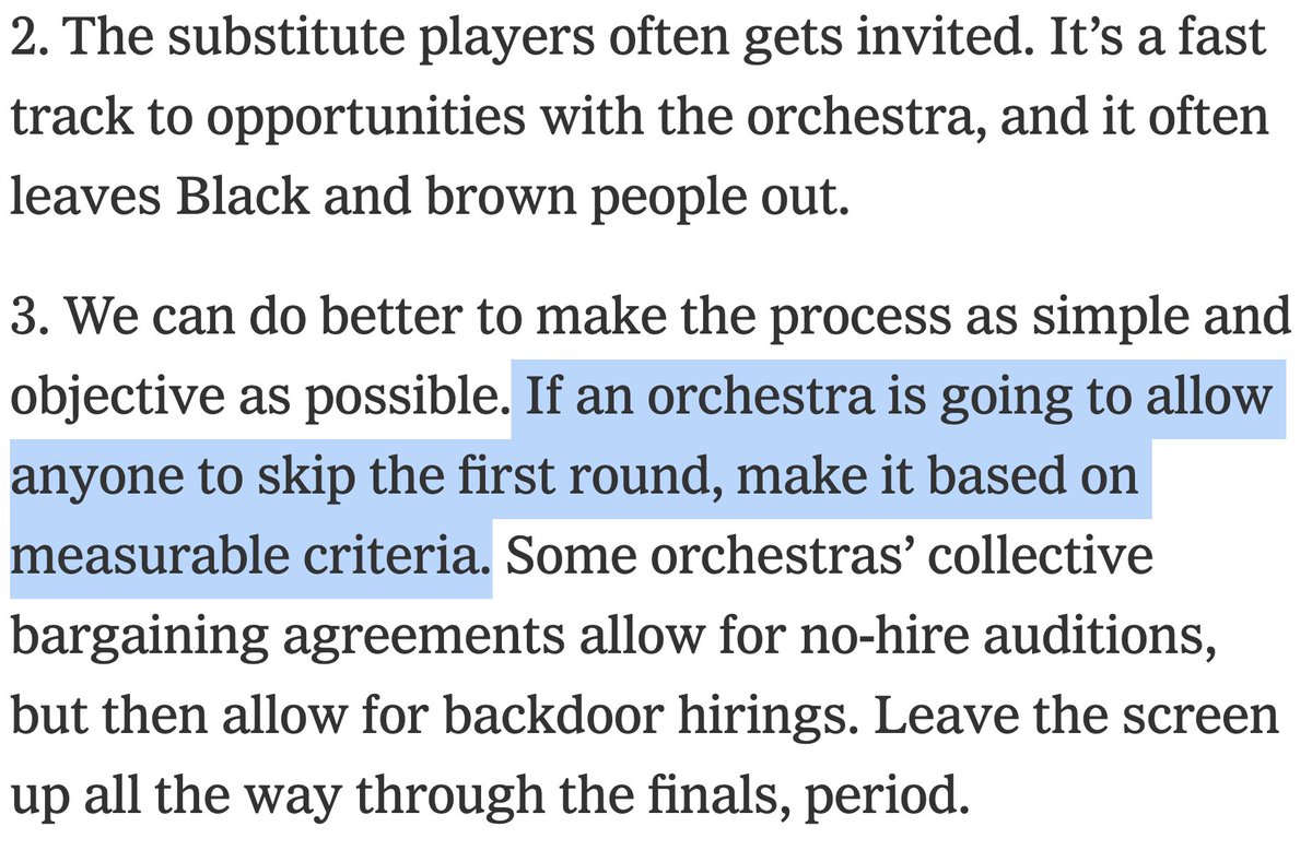  @AubreyBergauer, administrator/orch consultantWas v interested in her perspective b/c of her results diversifying the  @CAsymphony.She calls out two arbitrary practices of orchestras I hadn't thought about:• Who gets to be a sub• Who gets to skip the first round(cont)