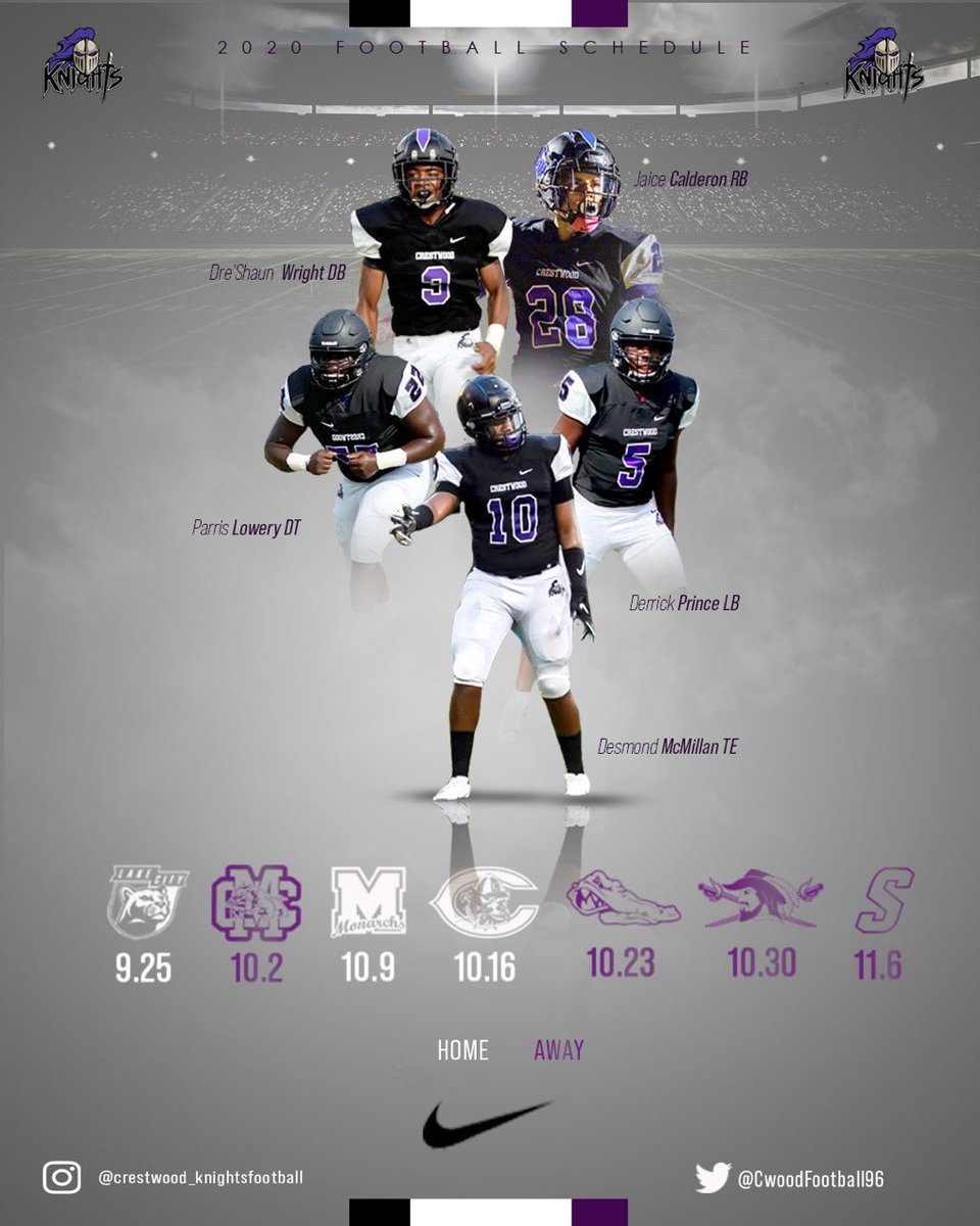 CwoodFootball96's tweet photo. With Kickoff less than 2 weeks away here is your Crestwood Knights 2020 Football schedule. We look forward to seeing all of our #Knights, #AlumKnights and Fans at every game #ShieldsUp🛡⚔️🏈 https://t.co/PvmMeXAVvE