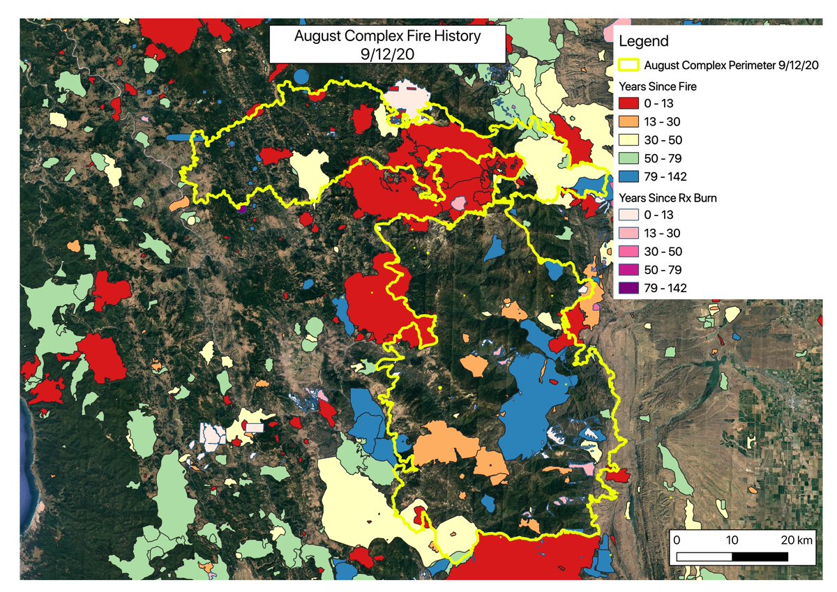 I originally made those a couple weeks ago, but just added more. Here is the August Complex, now the biggest on record in CA. Some recent burn in the upper section, but largely unburned for a long time.