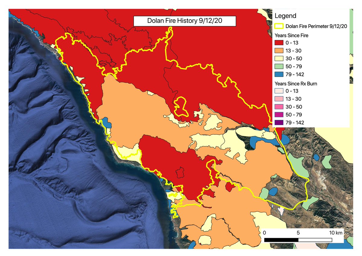 On the other end, here's the Dolan Fire in Big Sur. Almost all of it has burned within 30 years, much of that within 13 years.