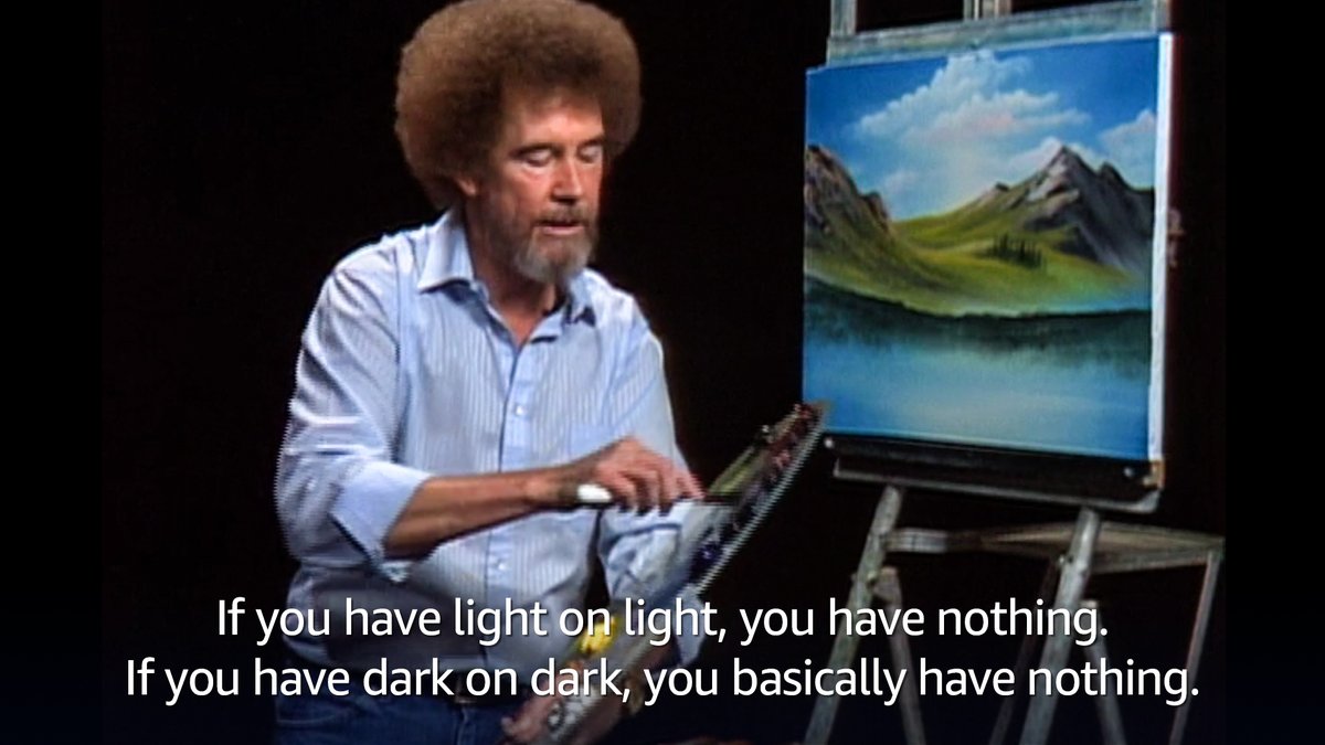 PrimeVideo's tweet photo. As if we didn't love Bob Ross enough already, did you know he didn't earn a single dollar from his iconic TV show? Taught us all to make happy mistakes for free.

Drop a happy little 🌳 for our favorite artist. https://t.co/iRjc3YLgaR
