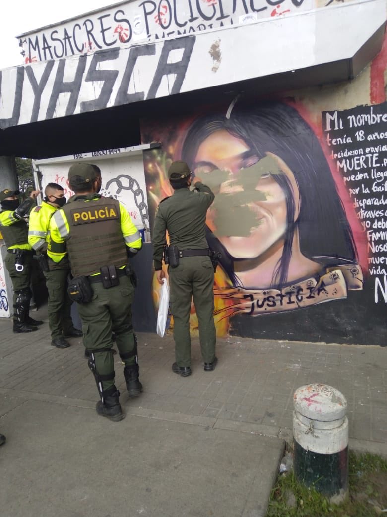 Julieth Ramírez, 18 años una de las víctimas de las balas de la policía. El homenaje que le hicieron ayer a su memoria, hoy fue también destrozado