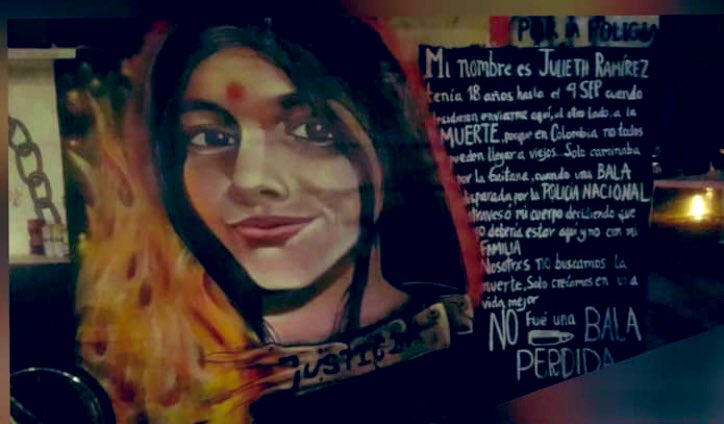 Cloquis's tweet photo. Julieth Ramírez, 18 años una de las víctimas de las balas de la policía. El homenaje que le hicieron ayer a su memoria, hoy fue también destrozado https://t.co/3b7ZAKlpG3