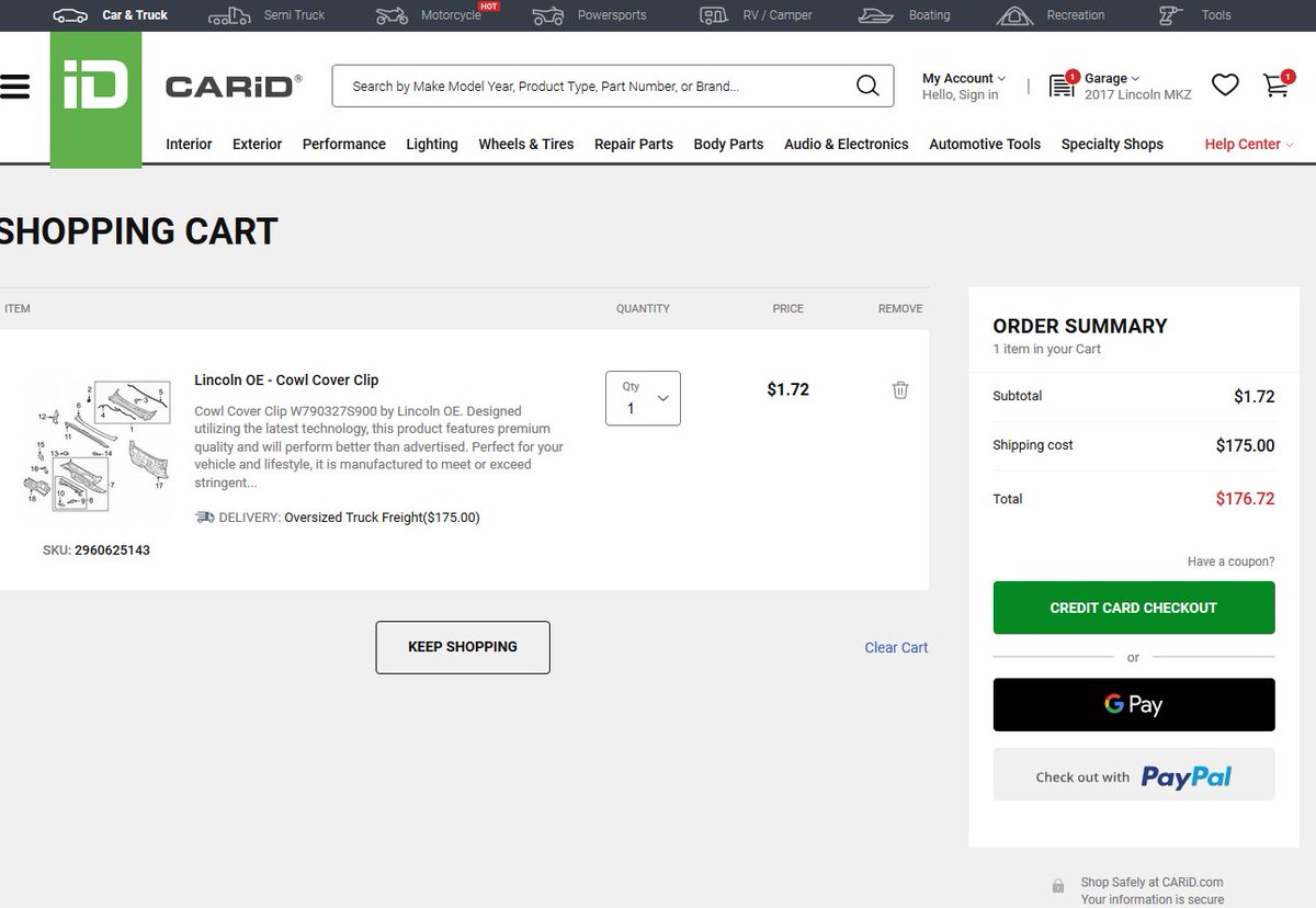 Pilarmetzler's tweet photo. Are you kidding? @CARiD_com Merchandise price: $1.72, Shipping: $175.00
#ThisIsWrong #customerservice #autoparts #Carid #jokes https://t.co/Ik7l1V9wgo