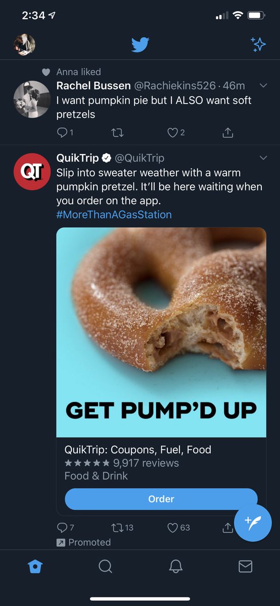 _jordod_'s tweet photo. @Rachiekins526 This was how it showed up on my feed 😂 go to QT and get a pumpkin soft pretzel. Problem solved 💁🏼‍♀️ https://t.co/kSdUC09C2b