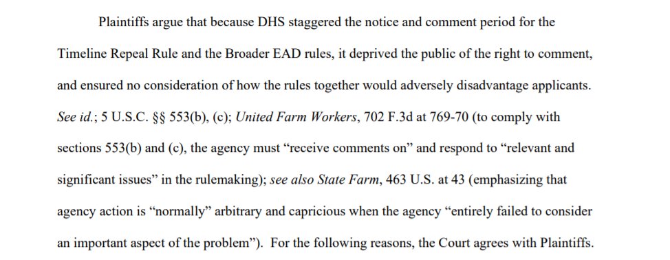 On APA grounds, Judge Xinis's opinion supports a major issue that will arise with the monster asylum reg and the COVID-19 asylum ban reg; the agency can't published a bunch of different rules, all of which interact with each other, and then refuse to consider their interactions.