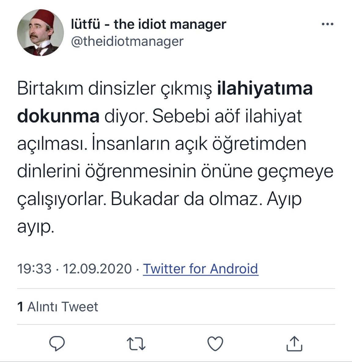orgunbrlk's tweet photo. Tekfir söylemlerini kendine huy edinen bu kesim ilahiyat camiasının adını kirletmektedir. İlahiyat Fakülteleri İLİTAM üzerinden birilerinin işi/ aşı/ ailesi nedeniyle örgün eğitim görme imkanı bulamayanların değil İslam'ı kendine dert edinenlerin yeridir. İlahiyatıma Dokunma https://t.co/3Wucdn9A84