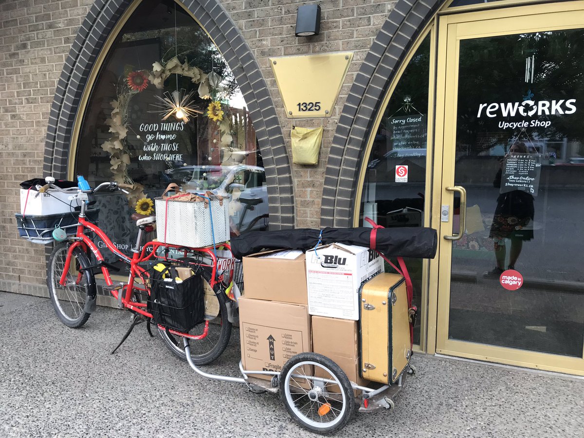 WORK_in_BC's tweet photo. This how I roll to the Zero Waste Fest! Ironically, I was the only vendor who arrived by pedal power. Visit my set up in Sunnyside until 4 pm today to see just how much merch can fit on a cargo bike and trailer. #yycbike #zerowaste #ecoretailer #giftshop #yyc https://t.co/DS6GJn1FpV