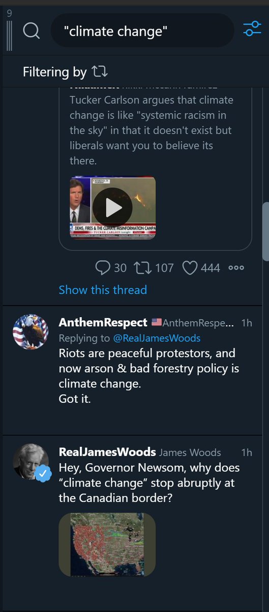 I have a feeling that this is going to get *more* prominence, not less, in the US. This is my Tweetdeck feed that shows the most prominent tweets mentioning climate change: