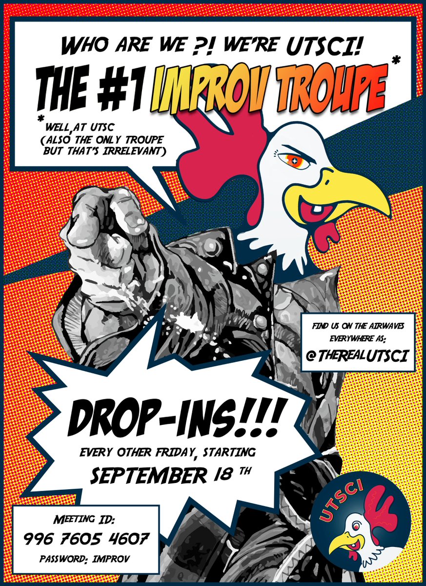 TheRealUTSCI's tweet image. If u didn't like me at my 🐔, then you don't deserve me at my 💪. OFFICIALLY ANNOUNCING Improv Drop-ins! Every other Friday starting September 18th @ 12pm. Be there or be 🐔