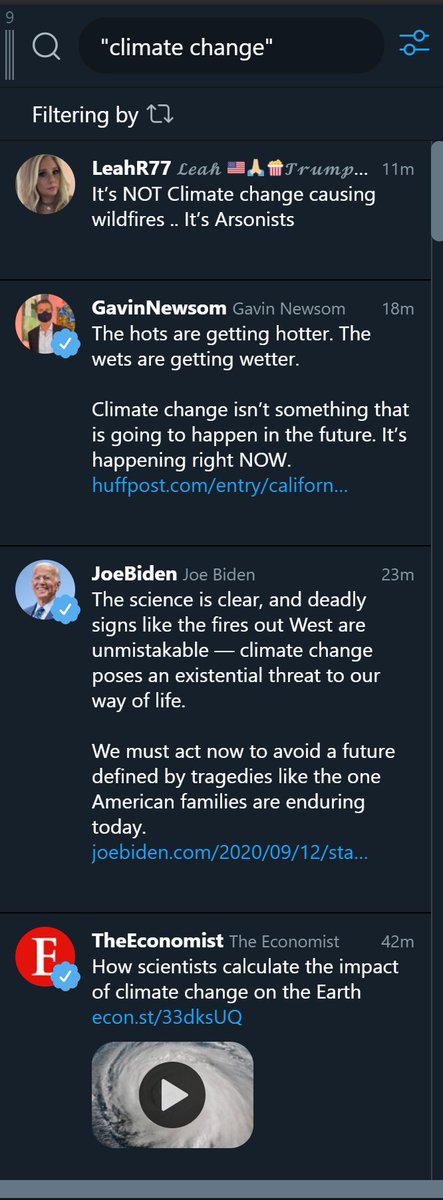 I have a feeling that this is going to get *more* prominence, not less, in the US. This is my Tweetdeck feed that shows the most prominent tweets mentioning climate change: