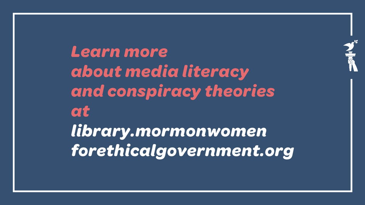 Healthy skepticism is a good thing. But news consumers should be careful to weigh credible evidence when considering conspiracy theories. For our full education piece on conspiracy theories, head to the MWEG Library:  …https://library.mormonwomenforethicalgovernment.org/media-literacy-conspiracy-theories-whats-driving-them/5/5