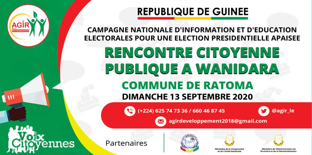 KalilIk's tweet photo. En prélude à la campagne nation d'information et d'éducation électorales pour une Élection Présidentielle Apaisée du 18 octobre. Agir Pour le Développement organique une rencontre citoyenne publique à wanidara dans la commune de Ratoma ce dimanche à 10 heures.
#CENI
#MATAP https://t.co/V96E2nUFCa