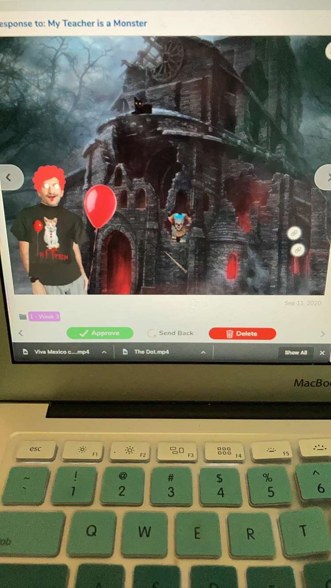 HendricksMusic1's tweet photo. I did an activity on @Seesaw with "My Teacher is a Monster" by @itspeterbrown. After reading the story and answering some questions, Ss turned me into a monster. It was all in fun! #TeacherTwitter https://t.co/0UUBdgniOv