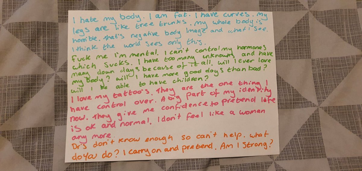 fifibb92's tweet image. #bodyimage #selfloath #MentalHealthMatters #PCOSAwareness #Hate #bodypositivity #talk #anyone #help #feelings 
Finding help is hard. No cure. Only management. Iv had many days of self loathing my body because im not model stick thin. I have to carry on though