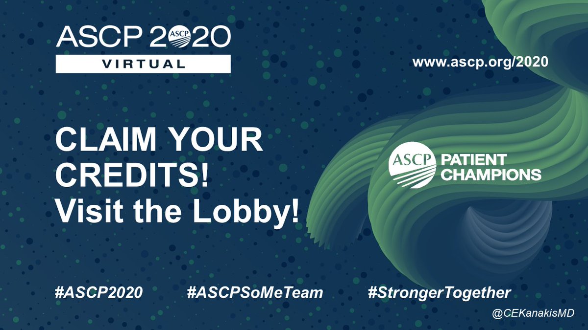 CEKanakisMD's tweet photo. CLAIM CREDITS from sessions &amp; connect with your fellow Patient Champions, Laboratory Heroes, Pathologists, &amp; more! Thank you for attending this years VIRTUAL Annual Meeting! See you next year! #ASCP2020 #ASCPSoMe #ASCPiSpy #StrongerTogether #SoManySessions https://t.co/laJhsM0dqo