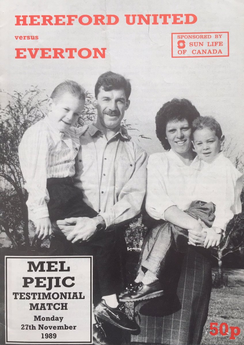 #84 Hereford United 0-4 EFC - Nov 27, 1989. EFC played Hereford Utd in a testimonial for veteran defender Mel Pejic (brother Mike played for EFC in the 1970s). 2 goals from Tony Cottee & 1 each from Mike Newell & Kevin Sheedy gave EFC victory. Mel later became physio at Bolton.