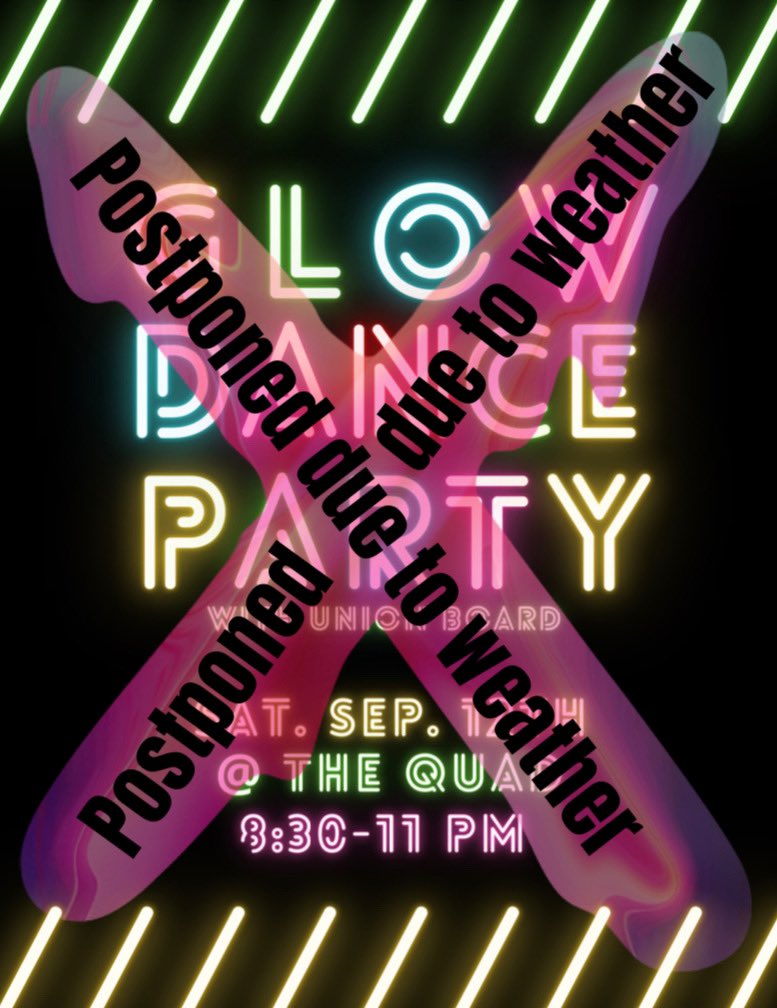 ACUnionBoard's tweet photo. we have some bad news brits ): we’re going to have to get our glow on another day

the weather looks a little dicey tonight, so we’ve decided to cancel our glow party tonight. we’ll reschedule when we know forsure we’ll have a clear forecast!! https://t.co/OL2VhbxmBf