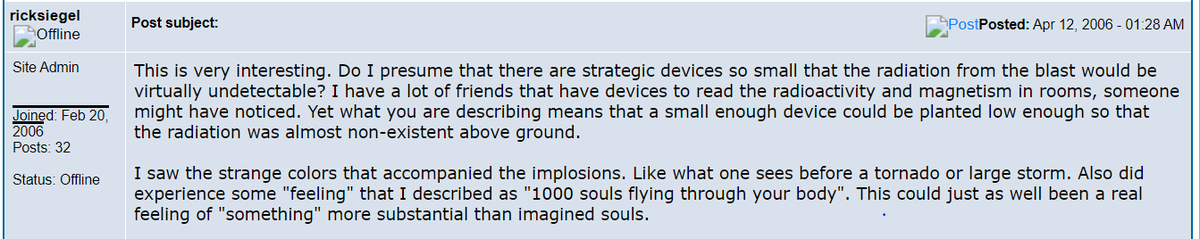 "freedomfighter" also brought up "MMC" discussion at PhysOrgForum and Rick Siegel was so intrigued that S&S decided to make a totally new doc "911 Eyewitness Hoboken" incorporating FME's theory released May 200631/