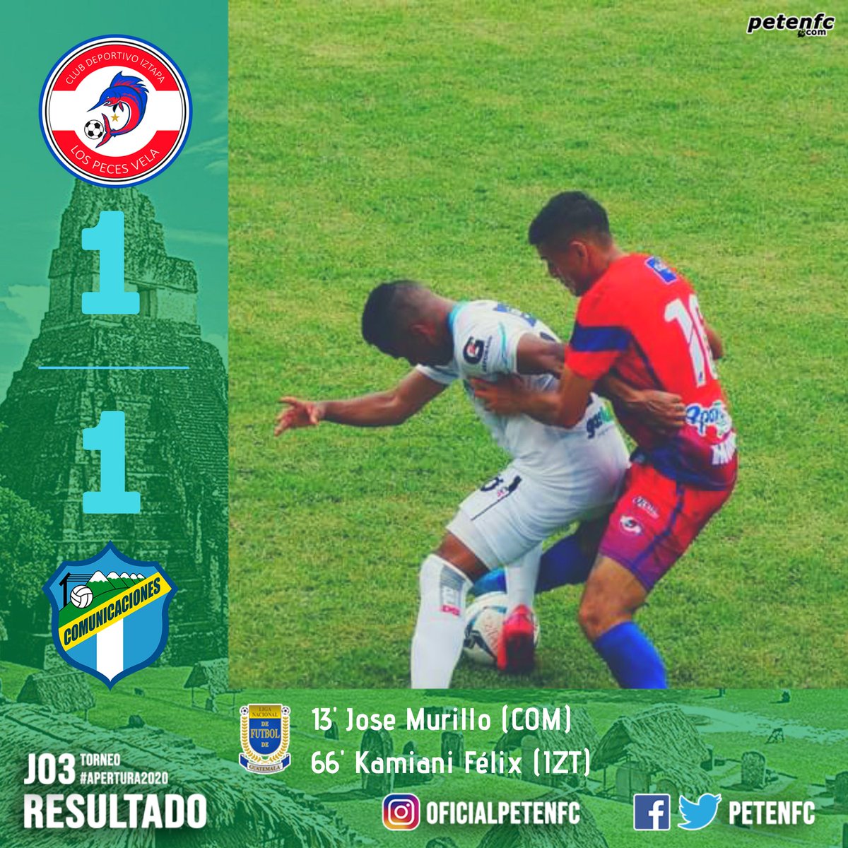petenfc's tweet photo. #Apertura2020 🇬🇹 El Deportivo Iztapa y Comunicaciones han empatado 1-1 en el inicio de la tercera jornada del Apertura 2020.

👊 #PoderPetenero
✅ CHRISTIAN GUERRA fue titular y disputó todo el partido. https://t.co/NuAfbepsTj