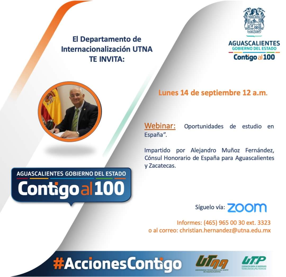 UTNAgs's tweet photo. Lunes 14 de septiembre no te pierdas el webinar: “Oportunidades de estudio en España”.En punto de las 12 pm
#OrgulloUTNA
#AccionesContigo
#ContigoAl100
Regístrate aquí: 👇
https://t.co/vjkUxEFxwL https://t.co/6t3QRAZ7JC