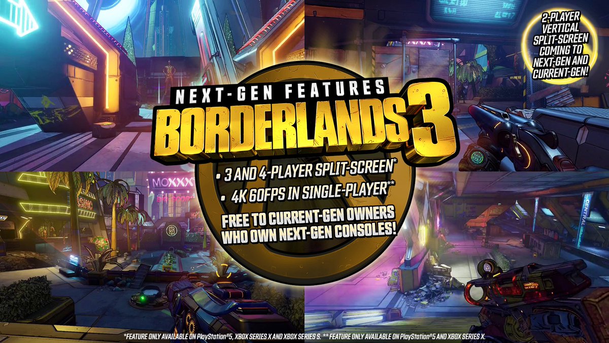 Borderlands's tweet photo. Mayhem is coming to next gen! And we heard you about vertical split-screen -- that's coming to current-gen too! #Borderlands3 https://t.co/RuxqQx5THI