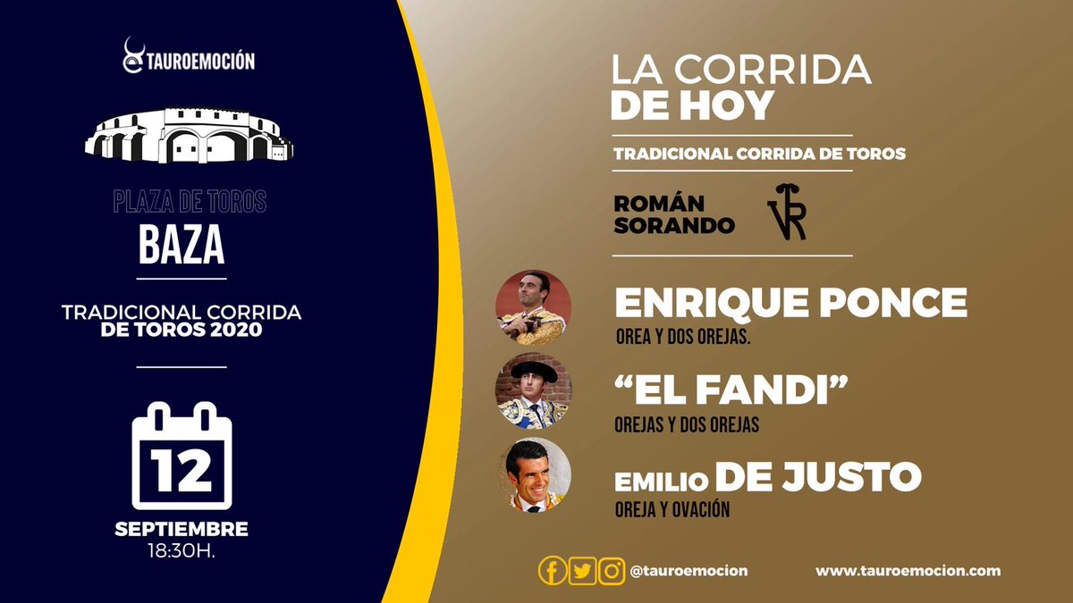 TorosBaza's tweet photo. ✍️ 𝗥𝗲𝘀𝗲𝗻̃𝗮 | La terna se reparte siete orejas de la corrida de Román Sorando. https://t.co/ChHdQV1Yp1