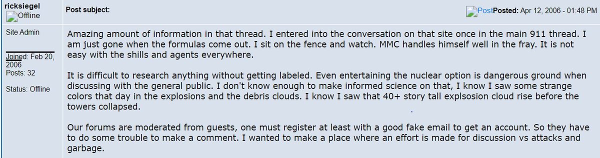 "freedomfighter" also brought up "MMC" discussion at PhysOrgForum and Rick Siegel was so intrigued that S&S decided to make a totally new doc "911 Eyewitness Hoboken" incorporating FME's theory released May 200631/