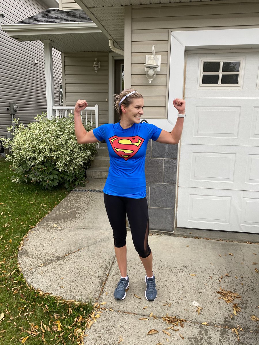 Jahoofka's tweet photo. Today is @MSSocietyCanada #MSRun @ChefPaulShufelt &amp; I have been so focused on riding for @MSBikeLedCam but we do like running! Got in 6 km just before the rain! This shirt is still one of my favourite gifts 🦸🏼‍♀️💪🏼 #SuperGirl #ThisIsMS #LifeWithMS #WeChallengeMS #MakeMSMatter #run https://t.co/eGOpR5T2ZE