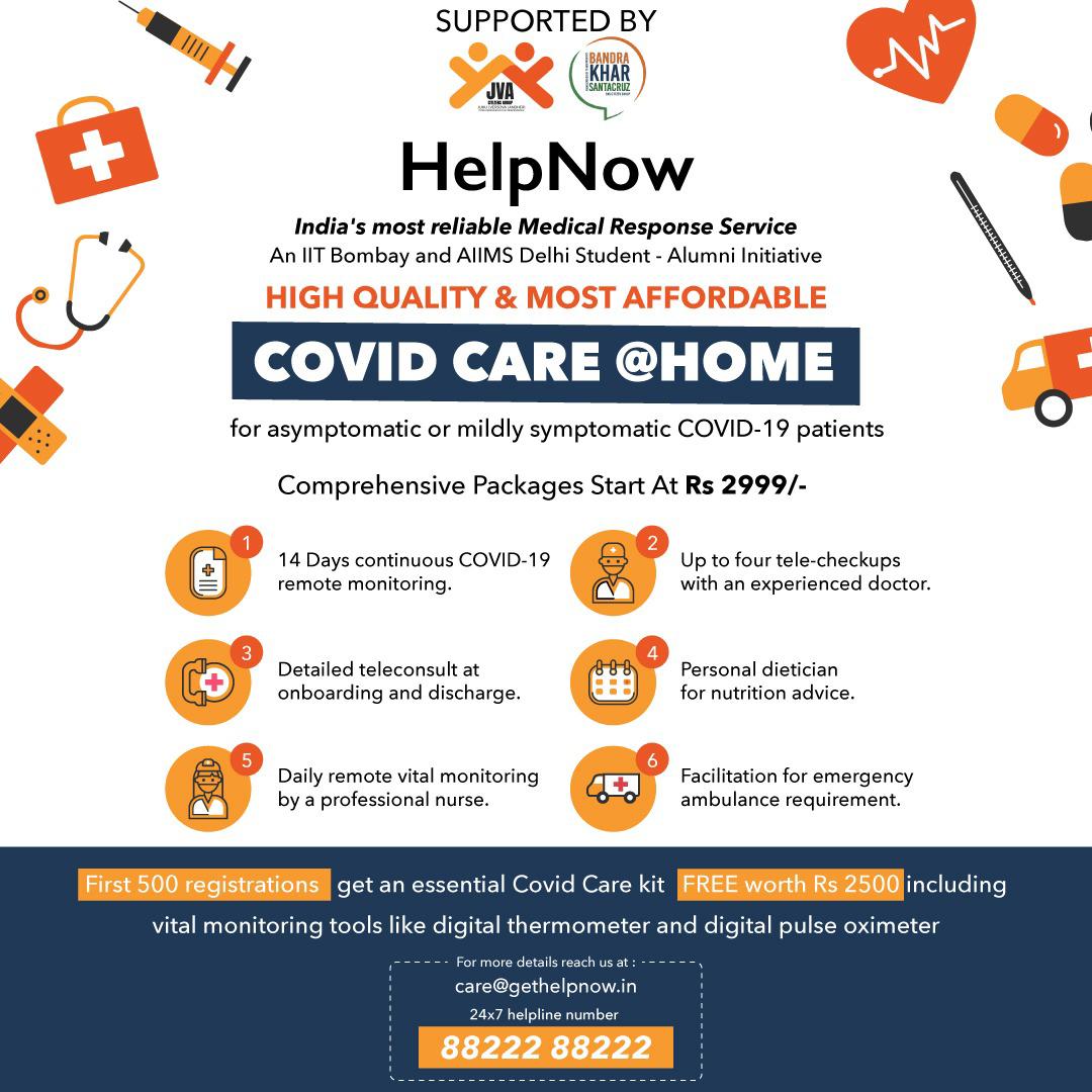 The BKS &amp; JVA group in association with HELPNOW brings to you #HOMECARE an Initiative to facilitate/provide HOME CARE / ISOLATION FACILITIES for mild and asymptomatic COVID-19 patients without co mobilities at discounted rates.