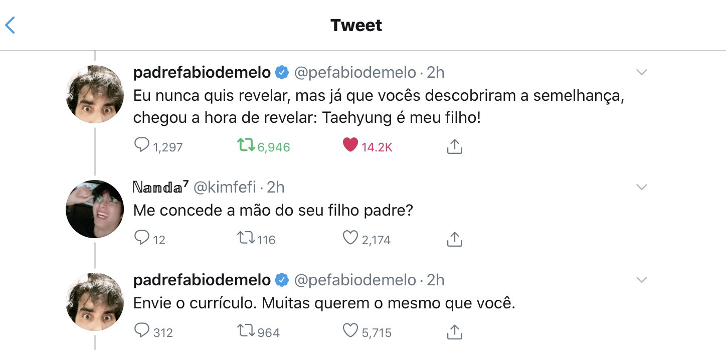 Bts V News Famous Priest Fabio De Melo Confessed That He S Taehyung S Father And Now People Are Asking For His Son S Hand In Marriage This Is The Cutest Someone Had