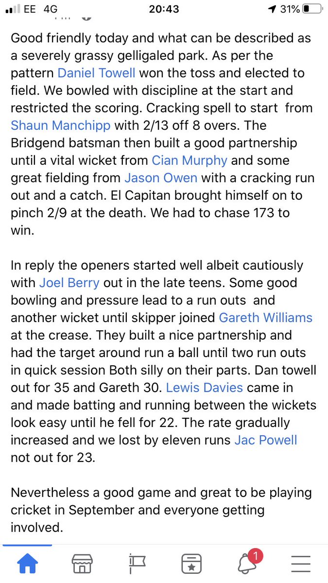 PorthCC's tweet photo. Eleven runs short against @BridgendTownCC friendly XI. 

Highlights were a “brisk” 35 from @DanTowell and 2/13 from 8 from @sg_teaching. 

#septembercricket https://t.co/Z1VnMGNtRu