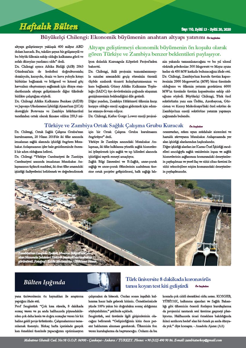 In the Dispatch this week, we carry a story on the robust infrastructure development programme  that the Government of the Republic of Zambia  is implemeting as a key driver for economic growth as well as investment opportunities available for the private sector.