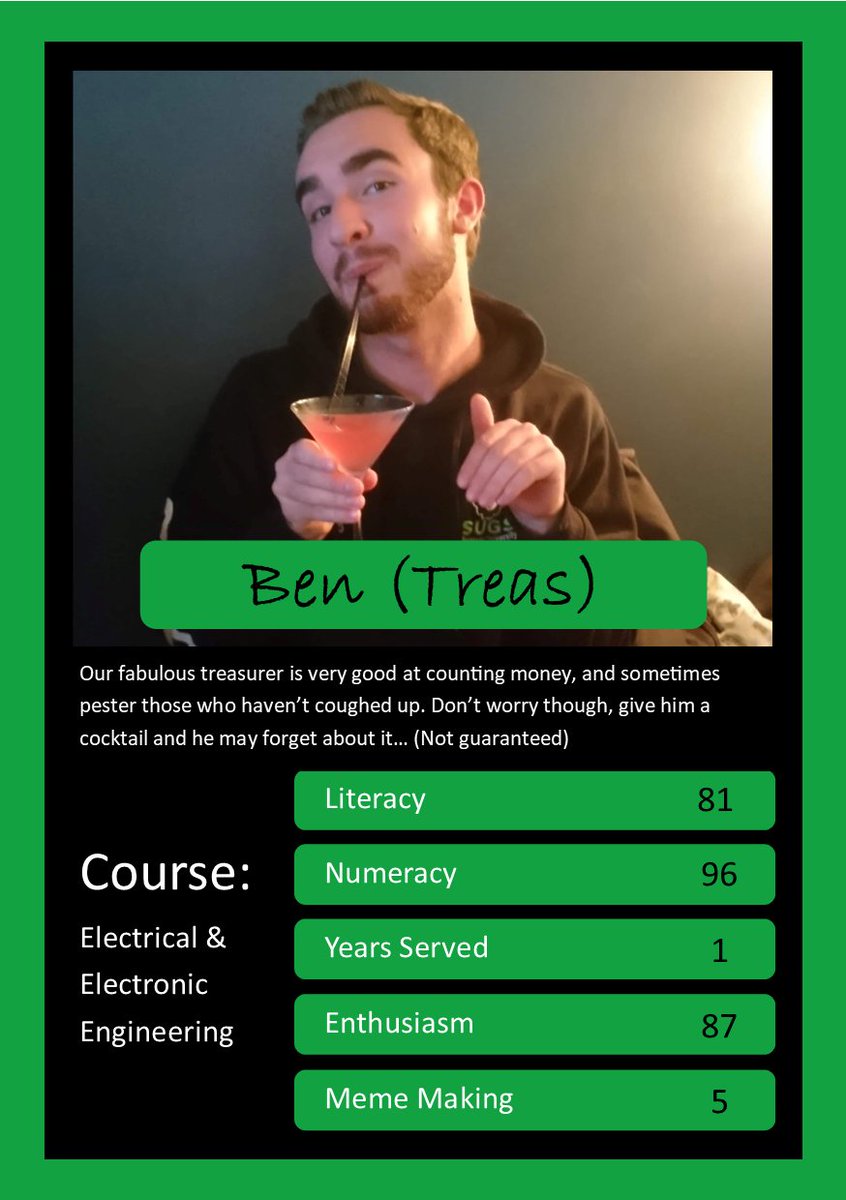 SUGS_SSAGO's tweet photo. On this (insert comment about the weather here) Saturday.

We present our Treasurer for the upcoming financial year.

Ben.

He will be counting the pennies and keeping track of our finances to ensure we can pay for all the extravagant socials and events. https://t.co/TlLywTdhvH