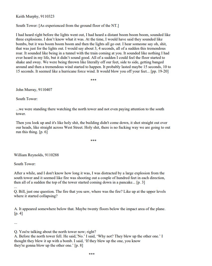 9/11 firefighters:"I thought it was a bomb""this was exactly the way it looks when they show you those implosions on TV""Lt. Evangelista… asked me if I saw low-level flashes… and I agreed with him… You know like when they demolish a building? That's what I thought I saw."