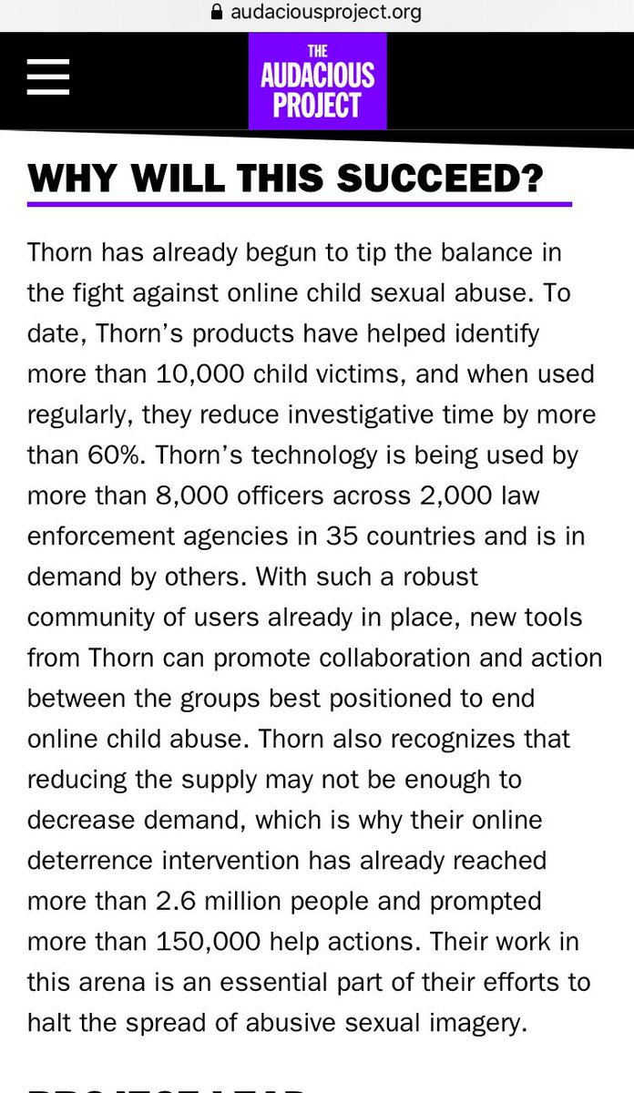 3) Thorn created ‘free software’ for law enforcement called ‘Spotlight.’ It’s supposed to use AI to eradicate CP. Meaning, Thorn has access to everything every law enforcement logs using Spotlight. 2k law enforcement agencies in 35 countries all use Spotlight.