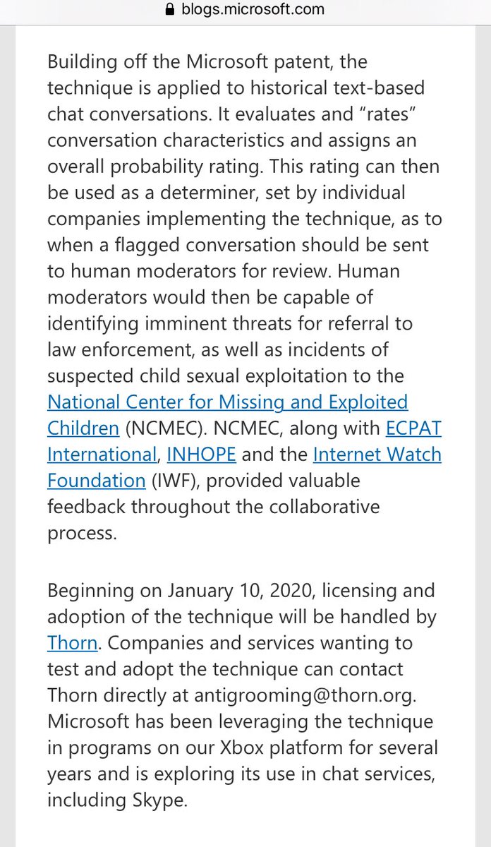 5) Amazon & Microsoft have given Thorn access to use their AI facial recognition. In fact, Microsoft launched software (in Jan 2020) that ‘predicts’ if something ‘might happen’ re: CP & grooming. Microsoft is having THORN decide who can use it. Uhhh, what???