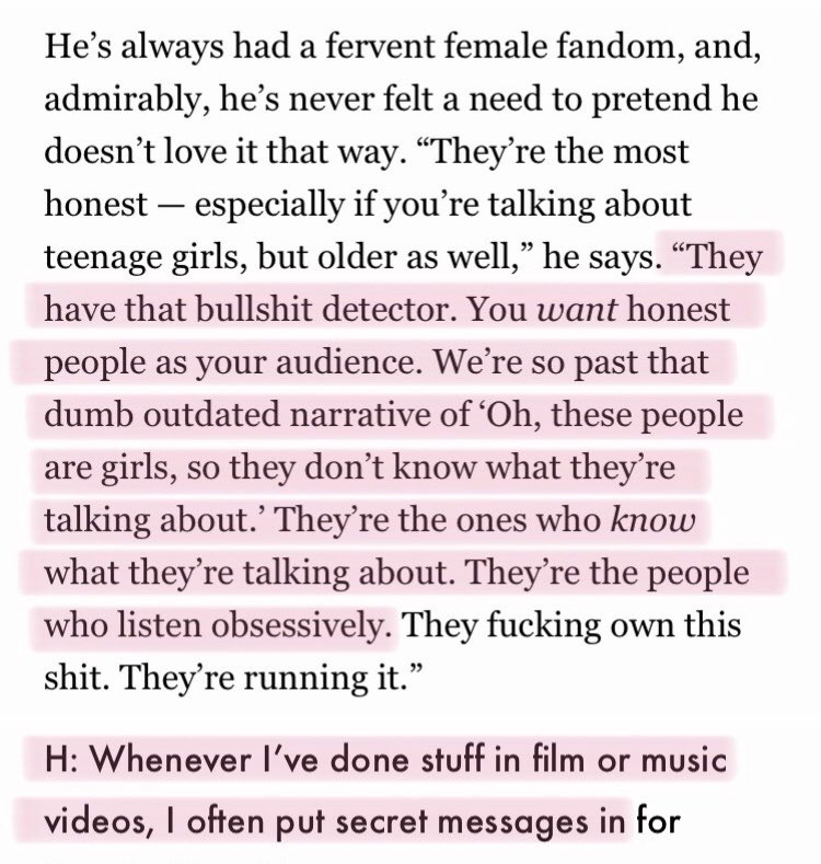 CAN Y'ALL BELIEVE the nerve this man @ harry_styles HAS SAYING THAT THE FANS HAVE BULLSHIT DETECTOR & KNOW WHAT THEY'RE TALKING ABOUT?!! the disrispect. If you're a REAL RESPECTFUL fan you believe what the media tell you. You don't search for this so called "secret messages"
