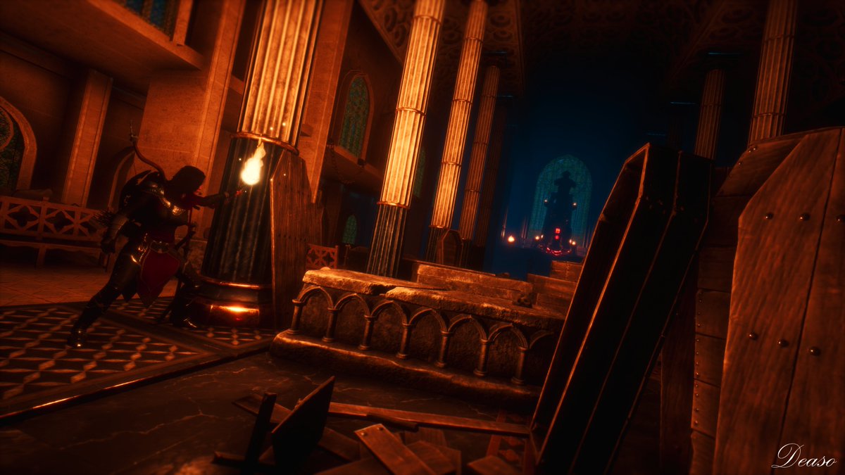 The haunted and overtaken Cathedral of Mitra. Don't ask why the undead brought heavy sarcophagi upstairs and scattered them around the main hall 😆
#conanexiles