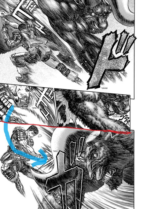 You can see that Miura placed the head of Guts almost at the ceiling of the bottom panel to help the transition.So, do you agree with me or do you think there was no mistake after all?