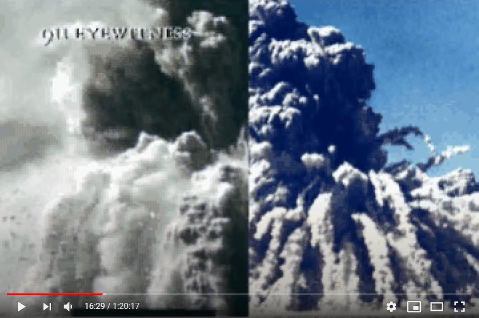 Juxtaposing images of Storax Sedan (erroneously called H-bomb) & WTC, narrator says "Clearly, a very powerful energy source was required. Our darkest suspicions have been confirmed by a military expert in Finland.”32/