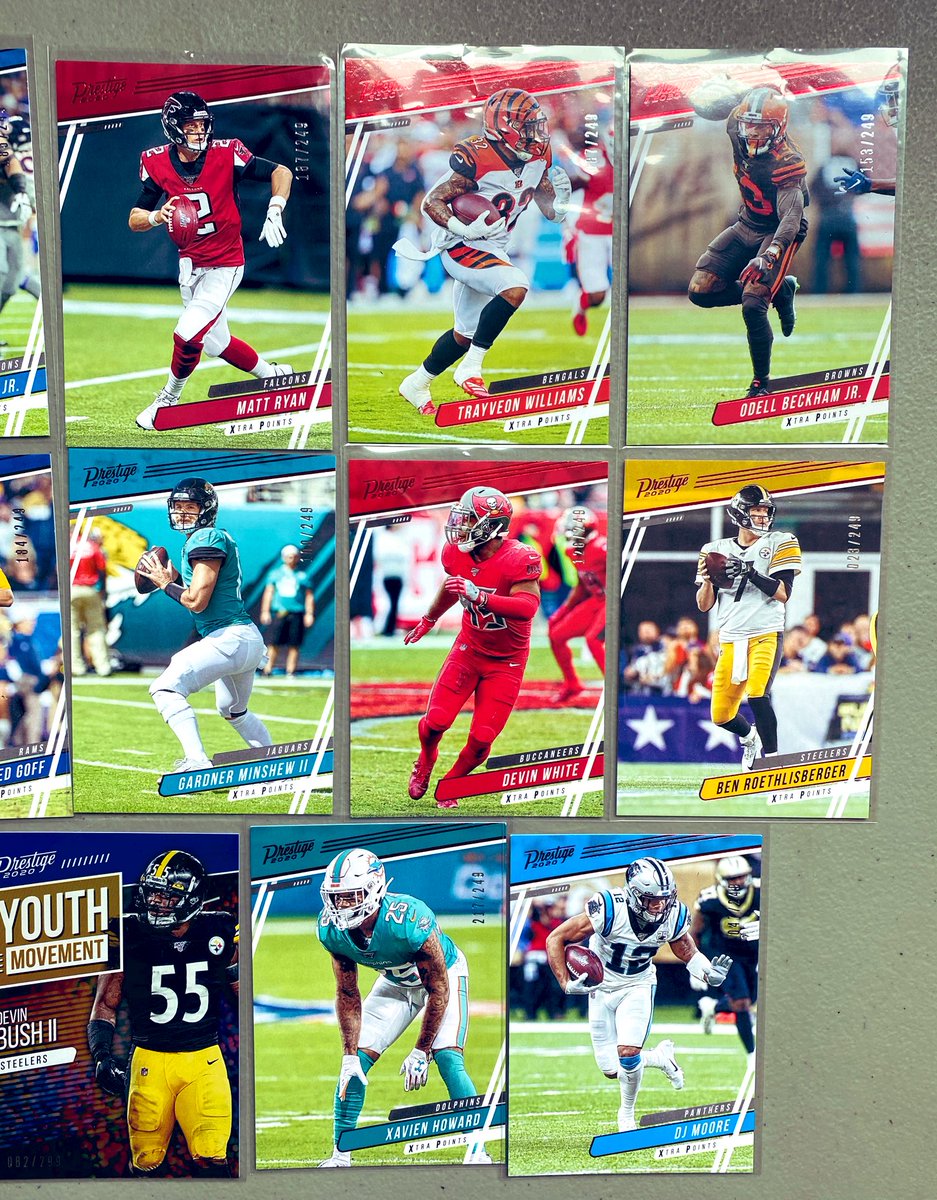 AGaggleOfKids's tweet image. Day before NFL Sunday Kickoff, so it’s football card time! I’m selling all of the below listed for $1 each. The 2 blue parallels (Bush/Anderson) are $2 each. Will sell all at discount. DM me for details! #RedFoil #XtraPoints #BlueParallel #OldSchool #YouthMovement #Panini