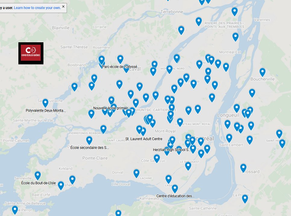 9) The number of Montreal schools where at least one teacher or student has tested positive increased to 60 Saturday from 57 the day before. Authorities have officially confirmed two school outbreaks, but I’ve been informed of a third unofficially. See the map below.