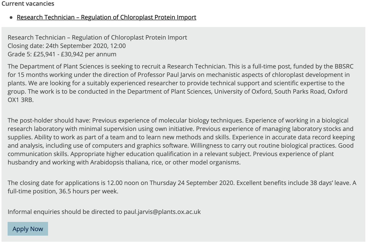 PaulJarvisLab's tweet photo. The Jarvis lab @OxfordPlants is looking for a Research Technician working on mechanistic aspects of chloroplast development in plants. If you are interested, get in touch! Pls RT. https://t.co/dZfIM7JBSL