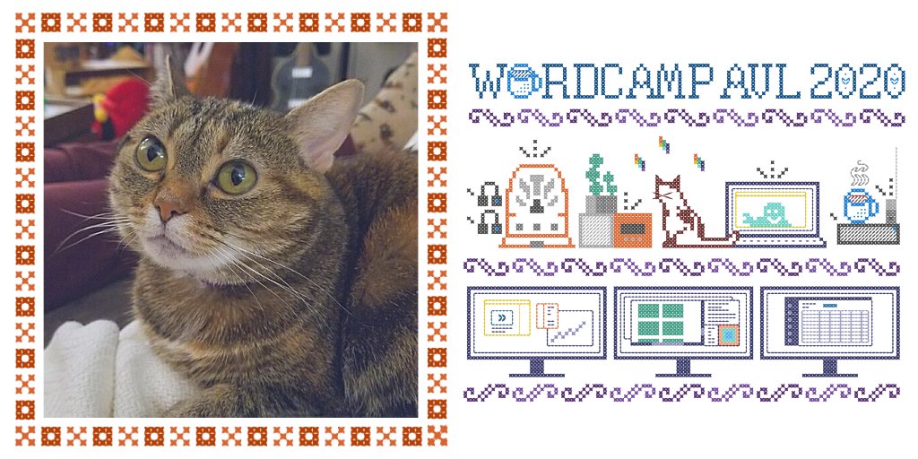 Rosie the cat is exhausted from watching us watch #WCAVL and from modeling for the designs. Thank you 
<a href="/janinemarie_/">Janine Paris</a> of Critical Hit Development for creating all of the stunning and intricate cross stitch design assets 🧡

criticalhit.dev